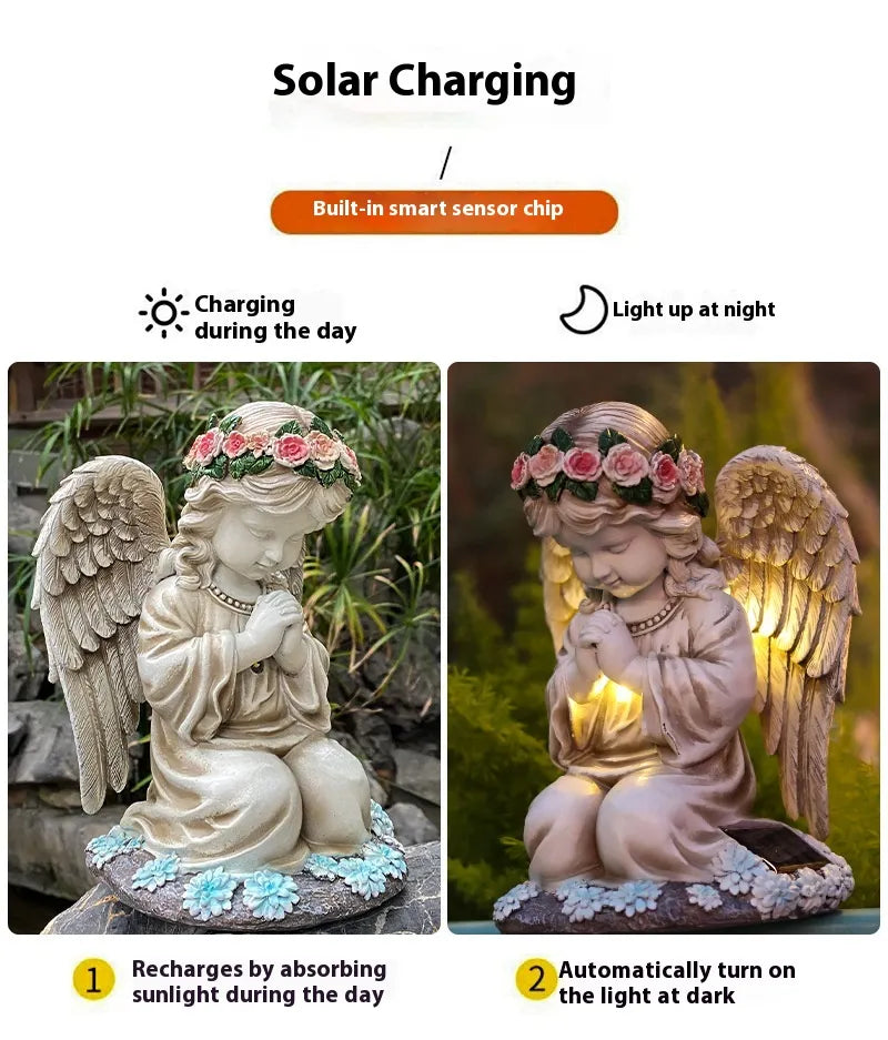 Resin Angel Solar Garden Lamp – Outdoor Yard Decor