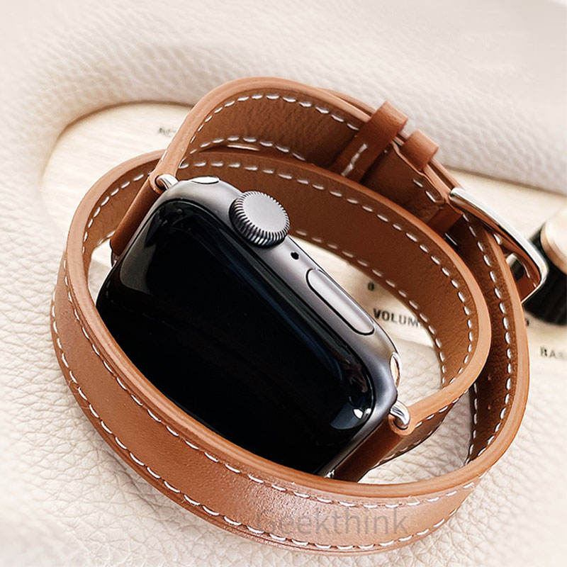 Slim Double Loop Leather Band for Apple Watch 8/7/6/4