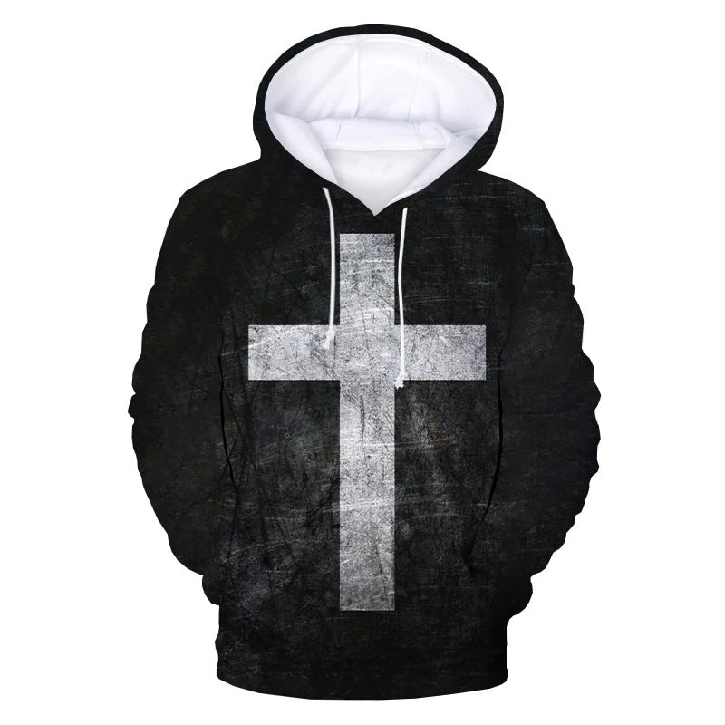 Men's 3D Cross Print Hoodie – XS to 7XL