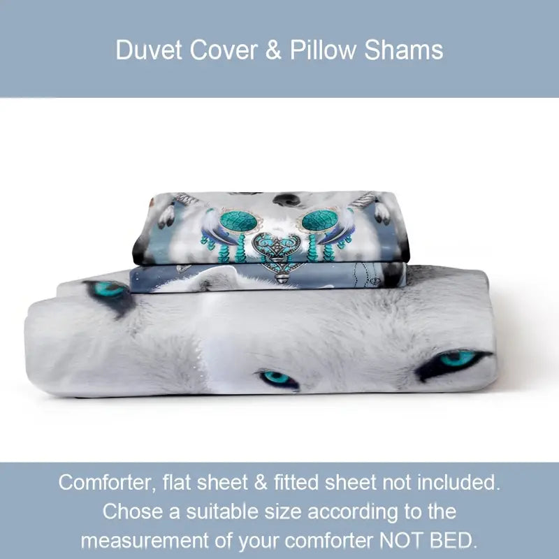 Wolf Print Duvet Cover Set – 3pcs, 4 Sizes