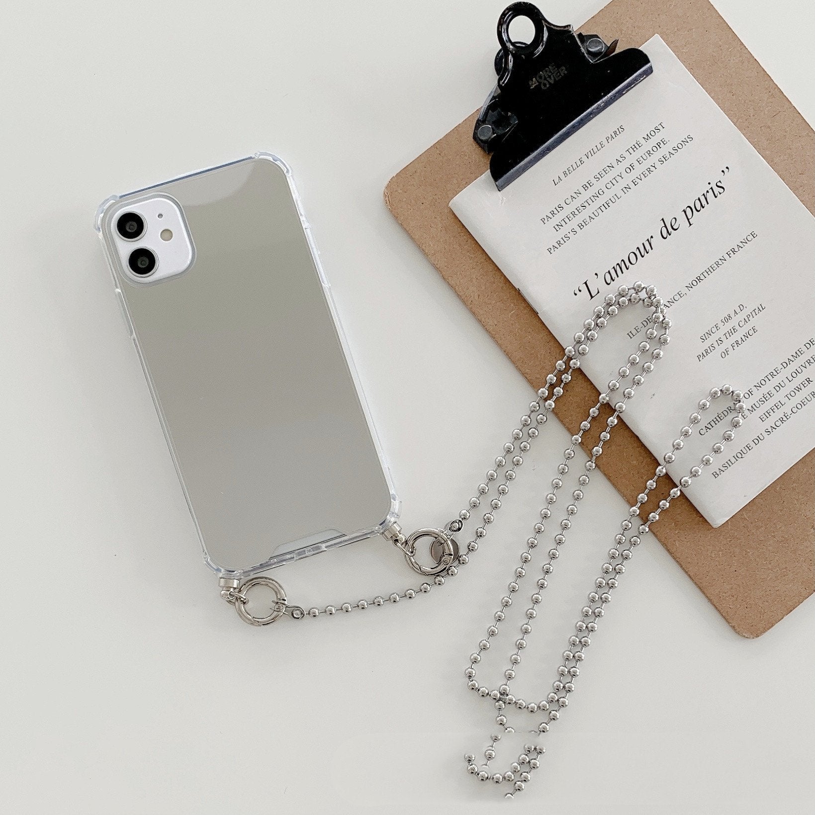 Mirror iPhone Case – Electroplated TPU with Chain & Lanyard