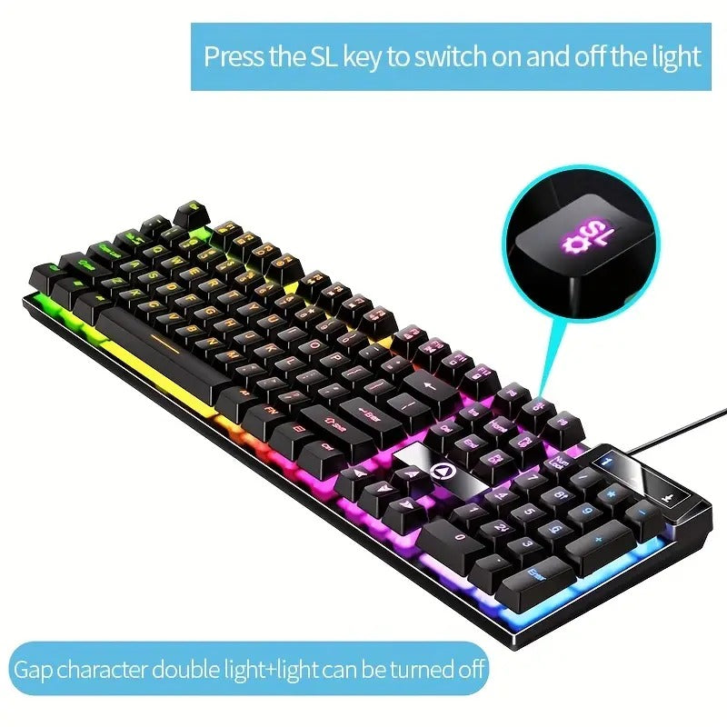 USB Wired Gaming Keyboard – 104 Keys, Rainbow RGB