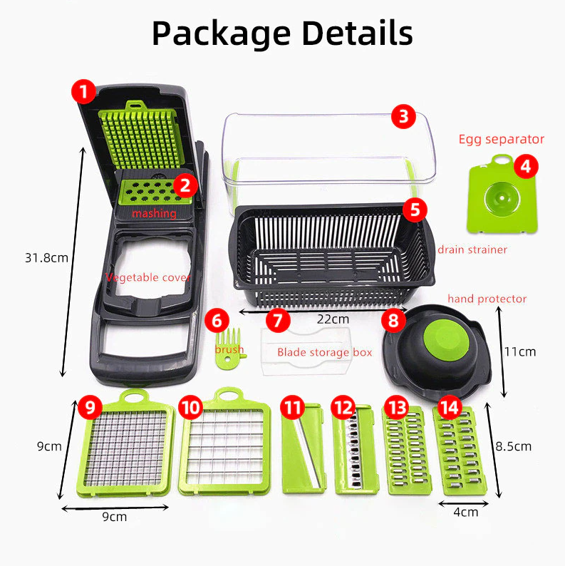 14-in-1 Vegetable Chopper – Stainless Steel Slicer Set