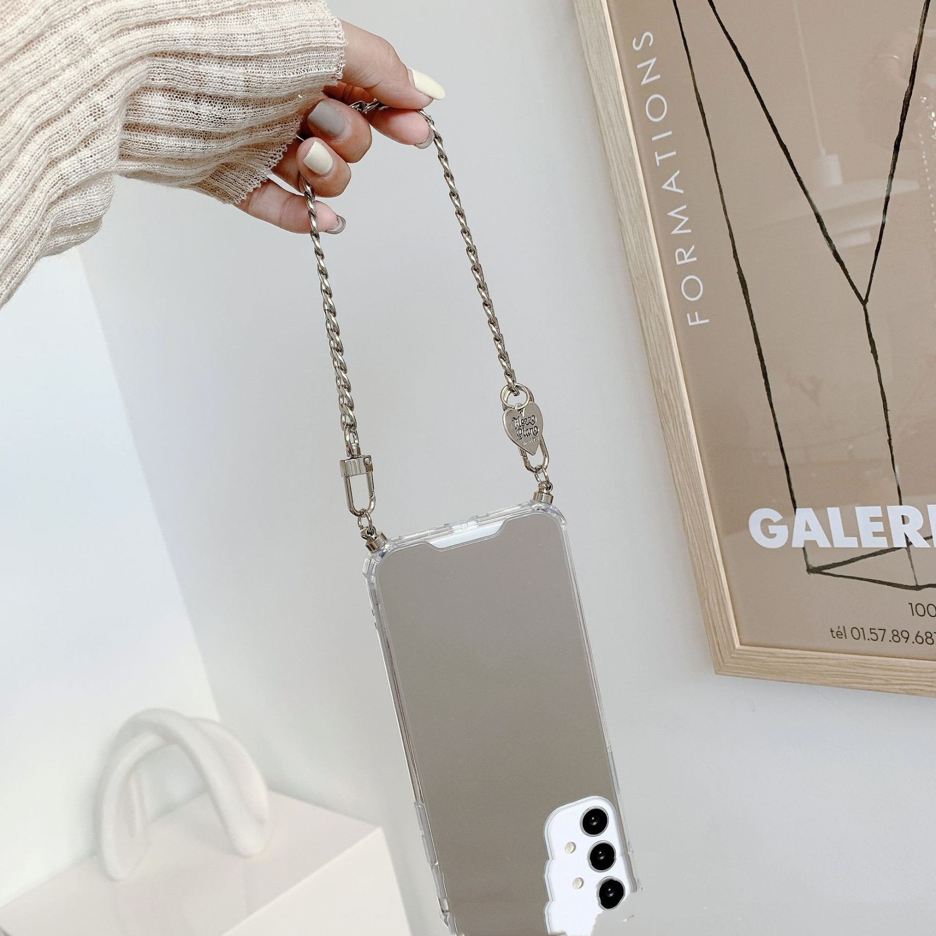 Mirror iPhone Case – Electroplated TPU with Chain & Lanyard