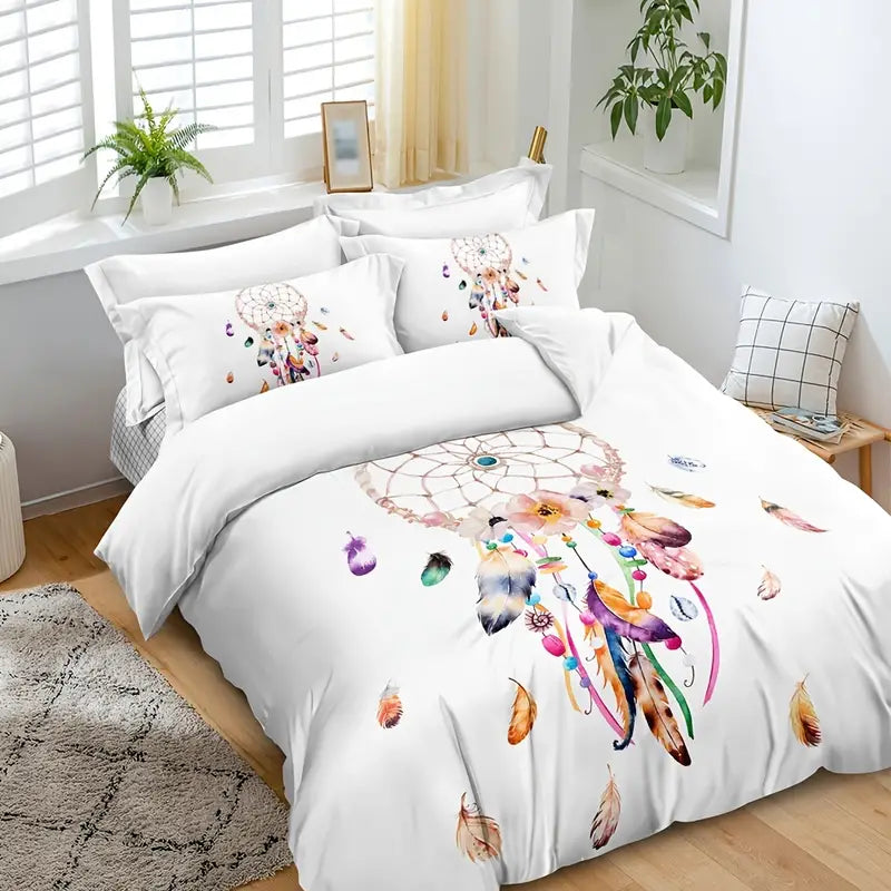 Dreamcatcher Watercolor Feather Duvet Cover Set – 3pcs