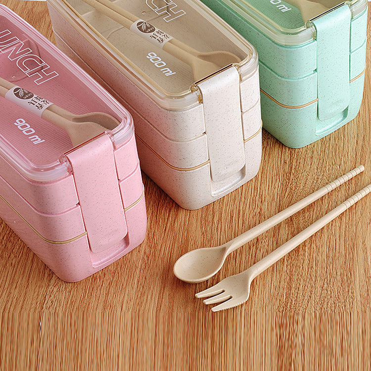 3-Tier Wheat Straw Bento Box – Microwave Safe, 900ml