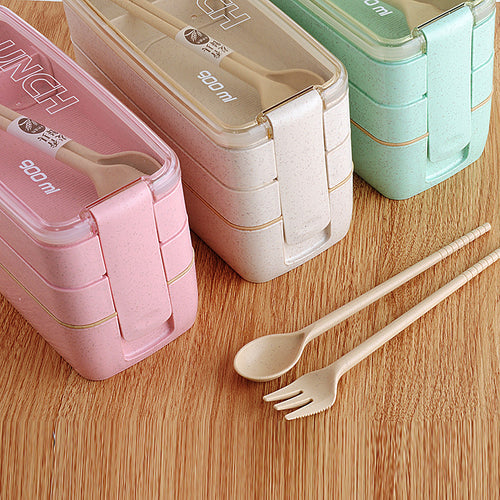 3-Tier Wheat Straw Bento Box – Microwave Safe, 900ml