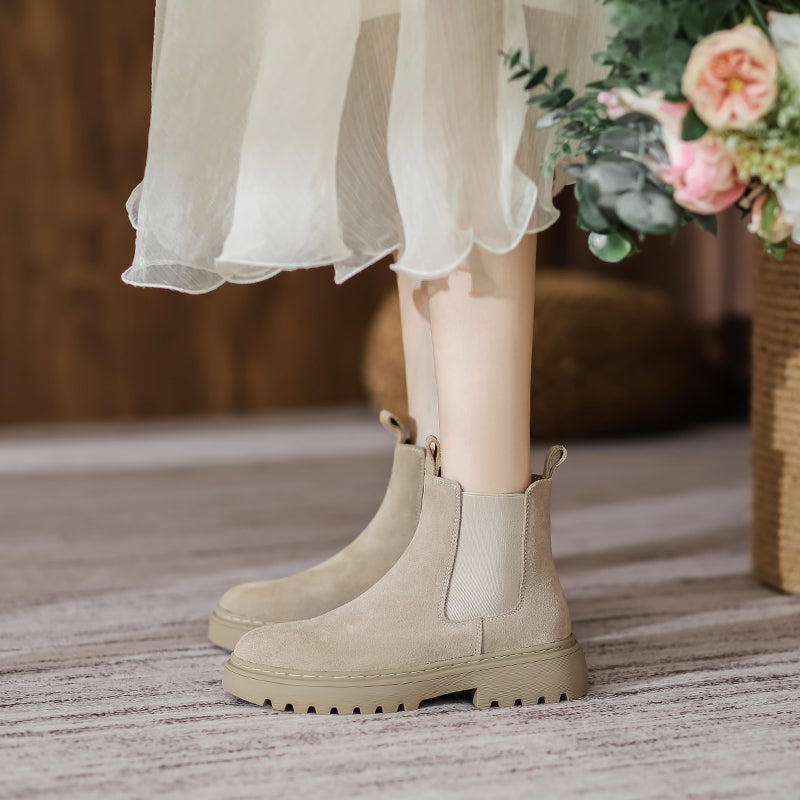 Women's British Style Leather Platform Martin Boots – Nubuck, Heeled, Warm Lining