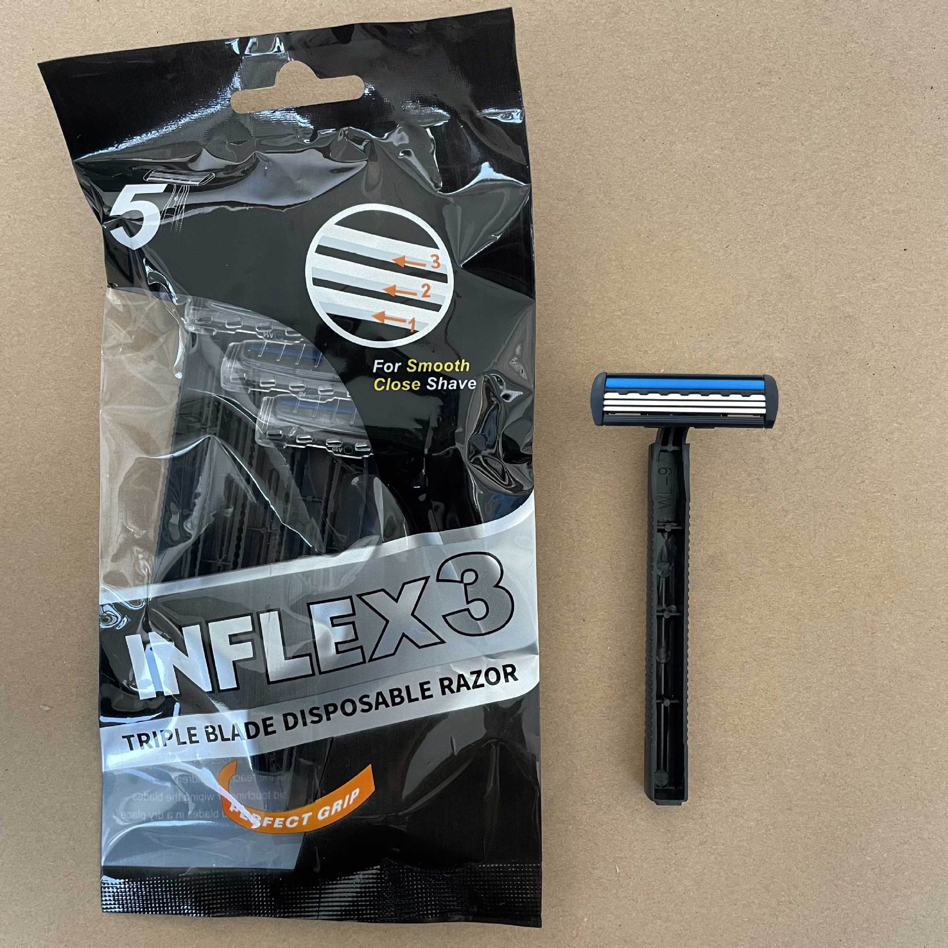 INFLEX Men's Disposable Razor 5-Pack – Double Blade with Long Safety Handle